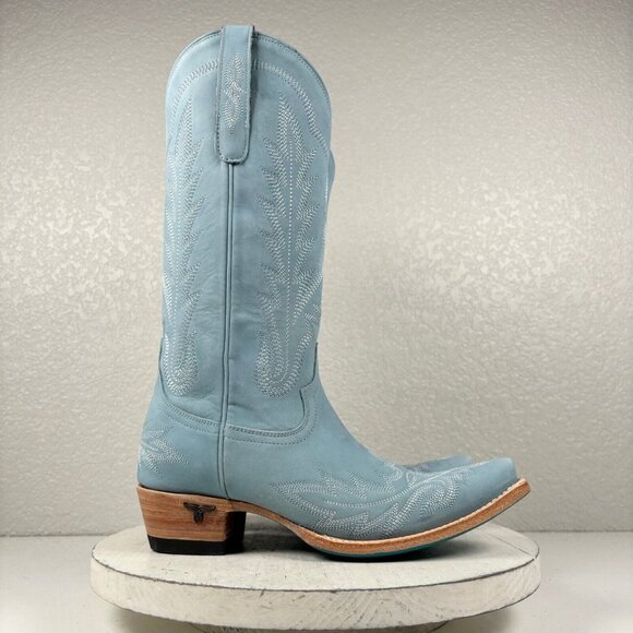 Lane LEXINGTON Powder Blue Cowboy Boots Womens 7 Leather Western Snip Toe Tall - Picture 2 of 11